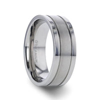 MAGNUM Flat Polished Edge Titanium Band with Offset Grooves and Satin Center - 8mm - Larson Jewelers