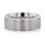 Top view of the FAIRFIELD 8mm flat satin finish titanium ring showing satin center and polished edges