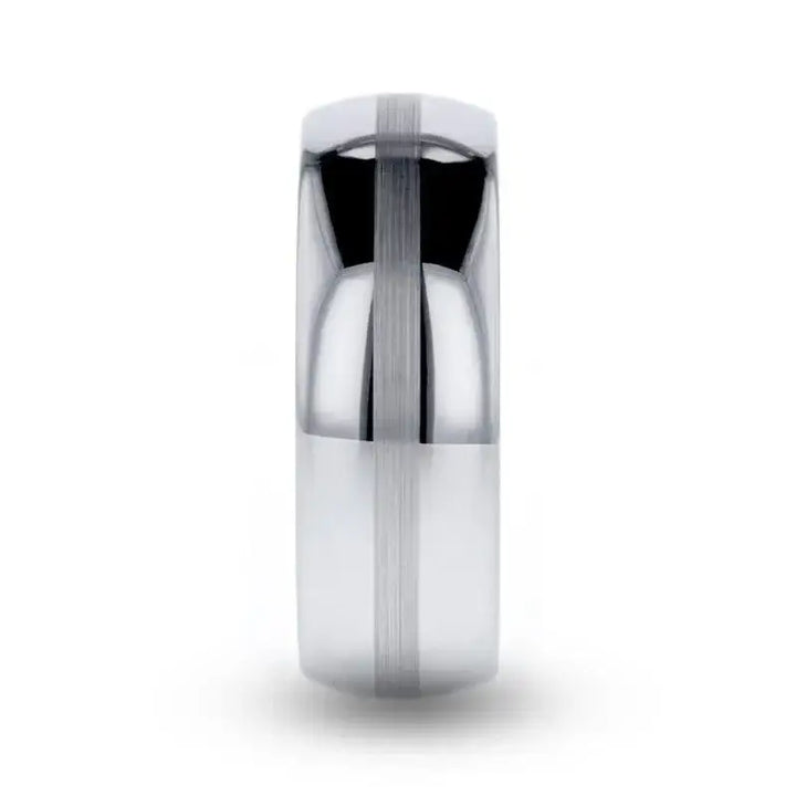 NELSON Domed Titanium Ring with Brushed Stripe - 8mm - Larson Jewelers