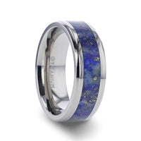 MALONE Men's Titanium Wedding Ring with Blue Lapis Inlay & Beveled Edges - 8mm - Larson Jewelers