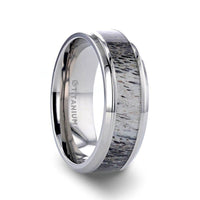 CARIBOU Polished Beveled Titanium Men's Wedding Band with Ombre Deer Antler Inlay - 8mm - Larson Jewelers