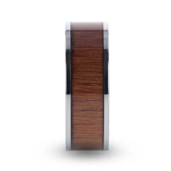 HONUA Flat Titanium Wedding Band with Rare Koa Wood Inlay and Polished Edges - 8mm - Larson Jewelers