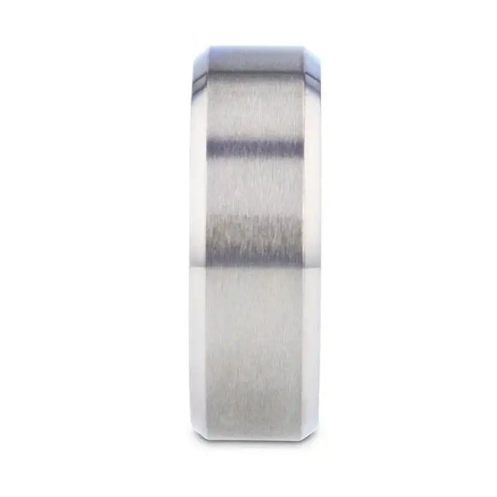 ARCTIC Flat Beveled Edges Titanium Ring with Brushed Center and Vibrant Blue Inside - 8mm - Larson Jewelers