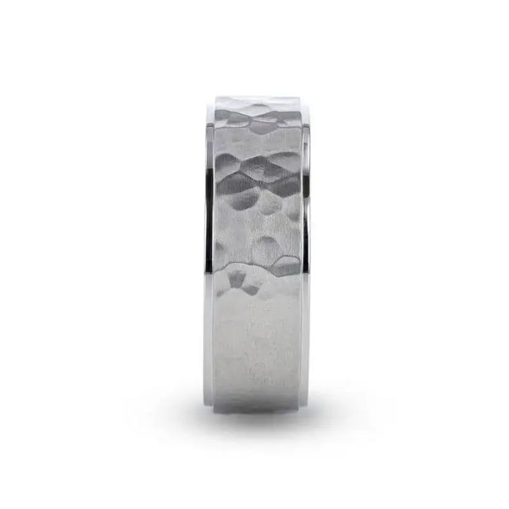 MINISTER Titanium Ring with Raised Hammered Finish and Polished Step Edges - 8mm - Larson Jewelers