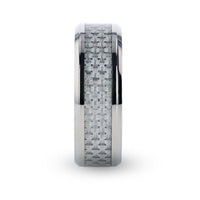 TANTALUS Beveled Edge Titanium Ring with White Carbon Fiber Inlay - 8mm - Larson Jewelers