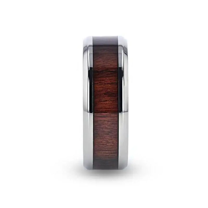 TALI Beveled Titanium Ring with Rosewood Inlay - 8mm - Larson Jewelers