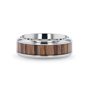 ZINGANA Titanium Ring with Beveled Edges and Real Zebra Wood Inlay - 8mm - Larson Jewelers