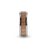 RUBRA Red Oak Wood Inlaid Titanium Ring with Bevels - 8mm - Larson Jewelers