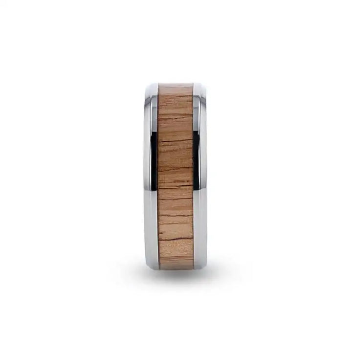 RUBRA Red Oak Wood Inlaid Titanium Ring with Bevels - 8mm - Larson Jewelers