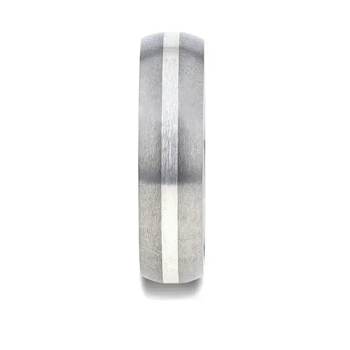 REN Sterling Silver Inlay Titanium Wedding Band with Domed Brushed finished Edges - 6mm & 8mm - Larson Jewelers