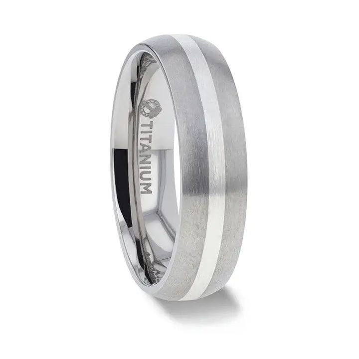 REN Sterling Silver Inlay Titanium Wedding Band with Domed Brushed finished Edges - 6mm & 8mm - Larson Jewelers