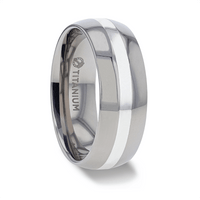 ZILVER Silver Inlay Titanium Wedding Ring with Domed Polished Edges - 6mm & 8mm - Larson Jewelers