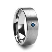 MAVI Men’s Brushed Finish Flat Tungsten Wedding Band with Blue Diamond - 6mm & 8mm - Larson Jewelers