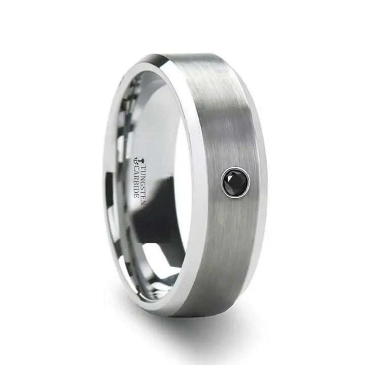 LYSANDRA Men’s Black Diamond Brushed Tungsten Wedding Band with Polished Beveled Edges - 6mm & 8mm - Larson Jewelers