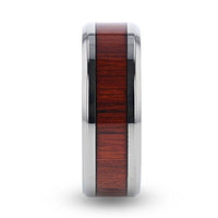 NORRO Titanium Polished Beveled Edges Padauk Wood Inlaid Men’s Wedding Band - 6mm & 8mm - Larson Jewelers