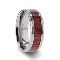 NORRO Titanium Polished Beveled Edges Padauk Wood Inlaid Men’s Wedding Band - 6mm & 8mm - Larson Jewelers