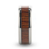 KOAN Titanium Polished Finish Koa Wood Inlaid Men’s Wedding Ring with Beveled Edges - 6mm & 8mm - Larson Jewelers