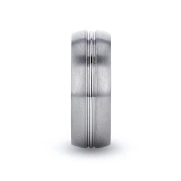 UPTON Titanium Brushed Finish Men’s Wedding Ring with Polished Grooved Center - 8mm - Larson Jewelers