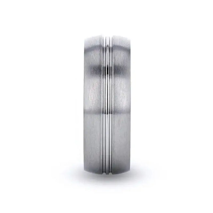 UPTON Titanium Brushed Finish Men’s Wedding Ring with Polished Grooved Center - 8mm - Larson Jewelers