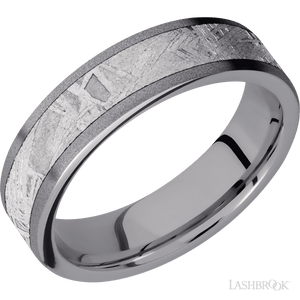 Tantalum with Sand Finish and Meteorite Inlay - 6MM - Larson Jewelers