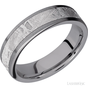 Tantalum with Sand Finish and Meteorite Inlay - 6MM - Larson Jewelers