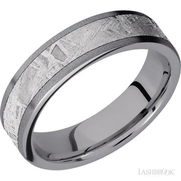 Tantalum with Sand Finish and Meteorite Inlay - 6MM - Larson Jewelers
