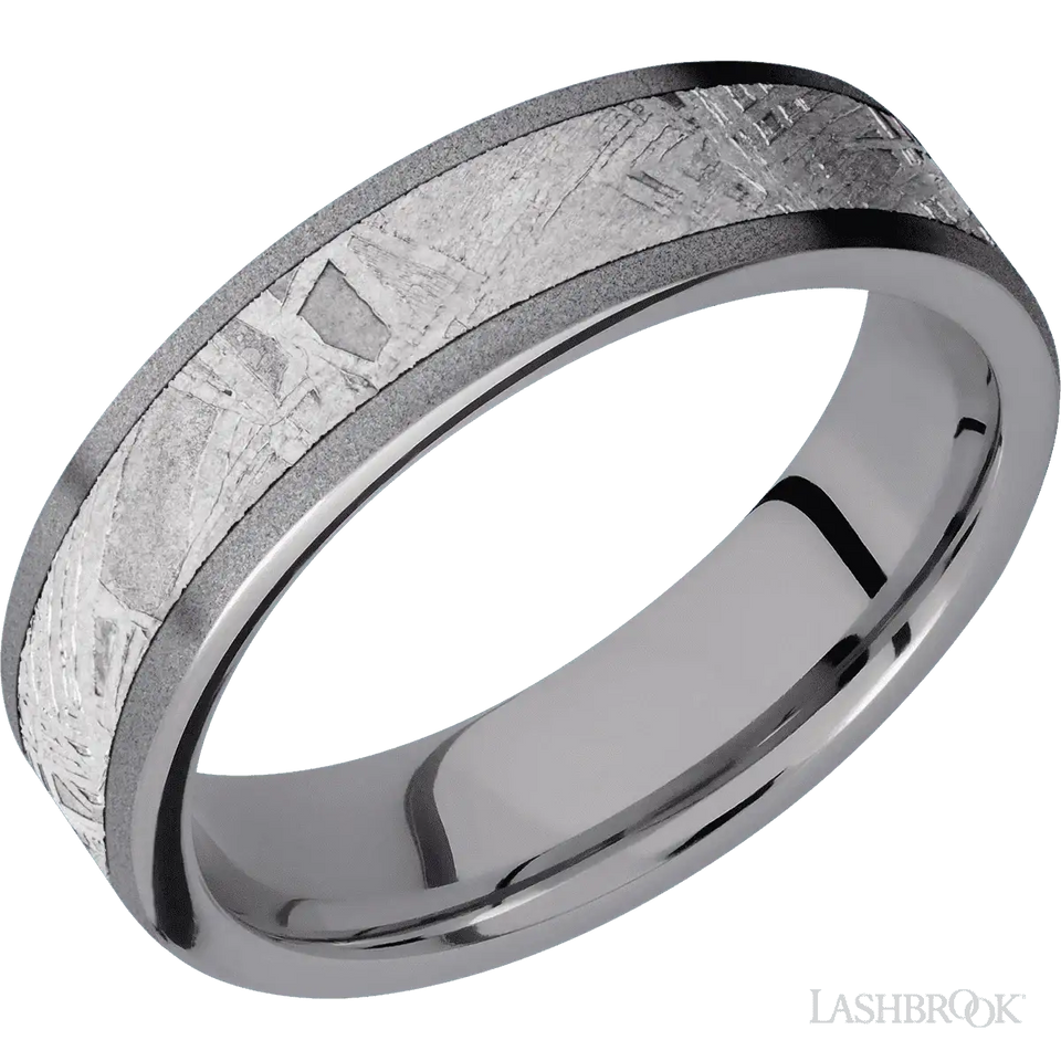 Tantalum with Sand Finish and Meteorite Inlay - 6MM - Larson Jewelers