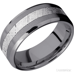 Tantalum with Sand , Polish Finish and Meteorite Inlay - 8MM - Larson Jewelers