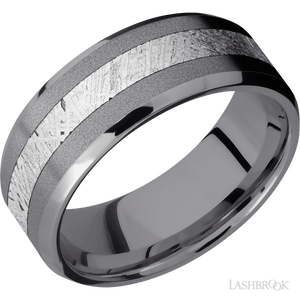 Tantalum with Sand , Polish Finish and Meteorite Inlay - 8MM - Larson Jewelers