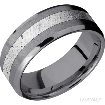 Tantalum with Sand , Polish Finish and Meteorite Inlay - 8MM - Larson Jewelers