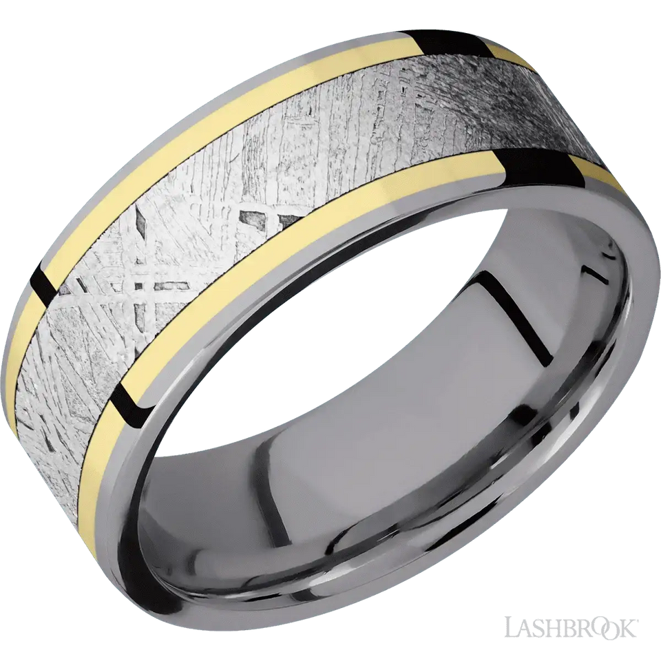 Tantalum with Polish Finish and 14K Yellow Gold Inlay - 8MM - Larson Jewelers