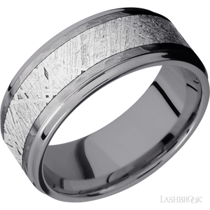 Tantalum with Hammer , Polish Finish and Meteorite Inlay - 9MM - Larson Jewelers