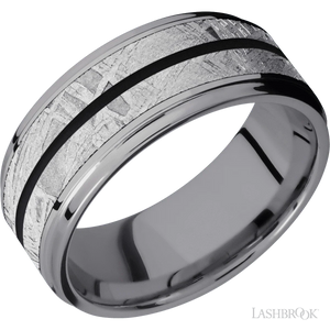 Tantalum with Polish Finish Meteorite and Black Inlays - 9MM - Larson Jewelers