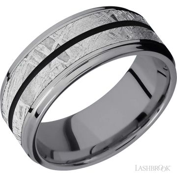 Tantalum with Polish Finish Meteorite and Black Inlays - 9MM - Larson Jewelers
