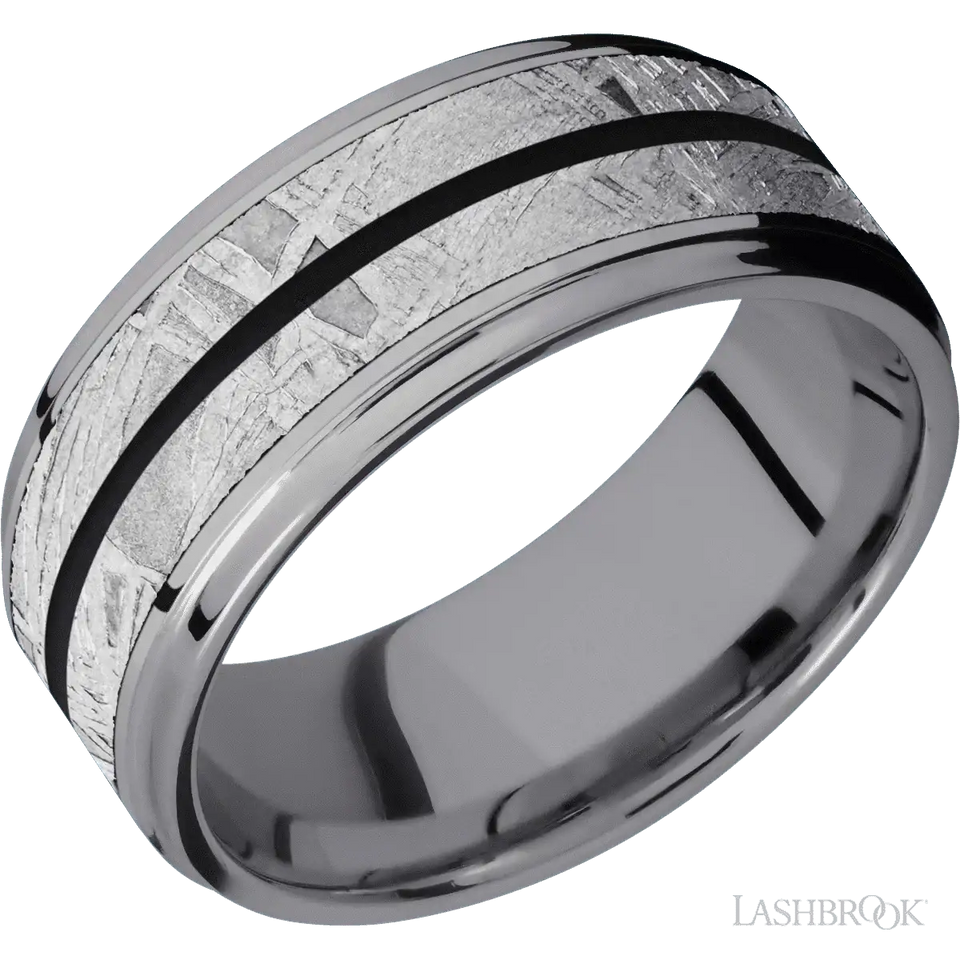 Tantalum with Polish Finish Meteorite and Black Inlays - 9MM - Larson Jewelers