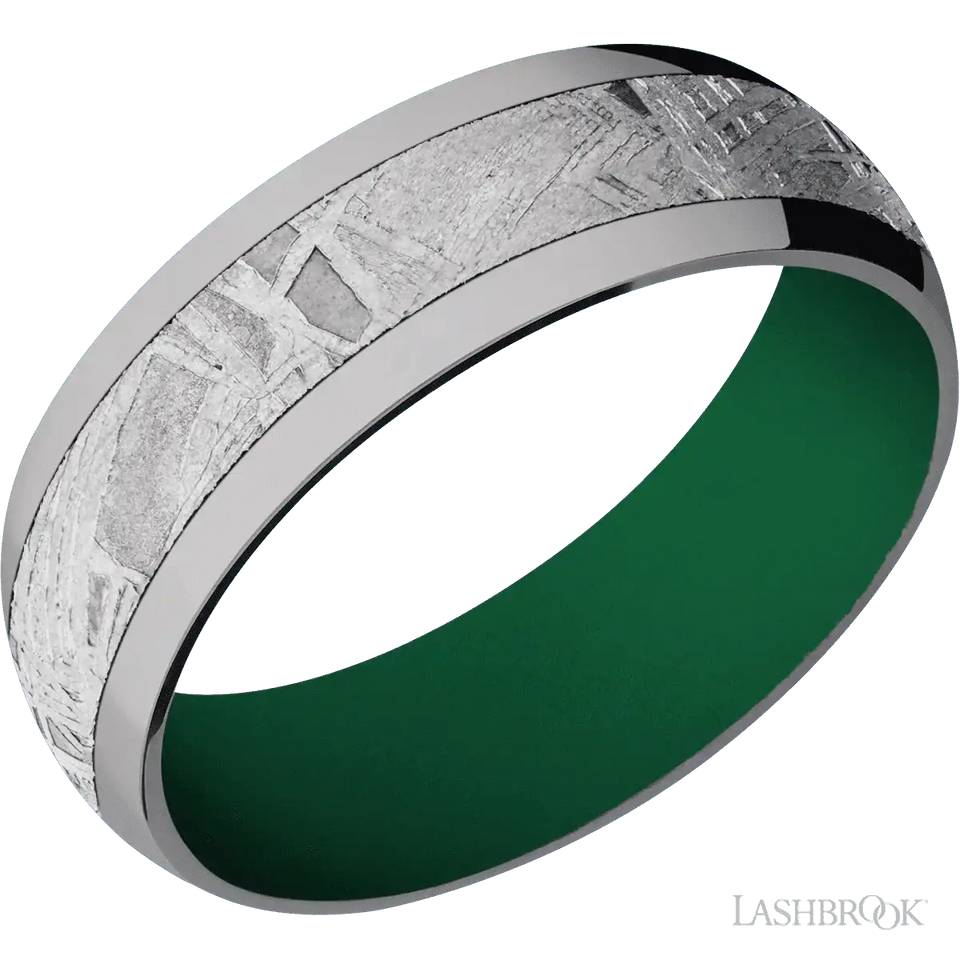 Tantalum with Polish Finish and Meteorite Inlay and Green - 7MM - Larson Jewelers