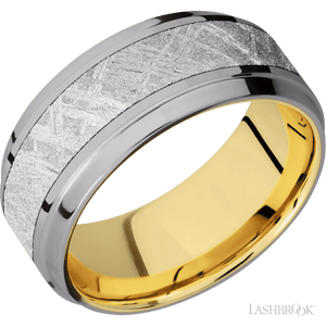 Tantalum with Polish , Polish Finish and Meteorite Inlay and 14K Yellow Gold - 9MM - Larson Jewelers