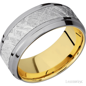 Tantalum with Polish , Polish Finish and Meteorite Inlay and 14K Yellow Gold - 9MM - Larson Jewelers