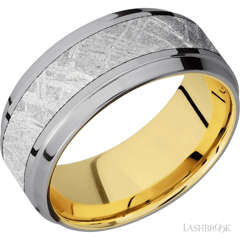 Tantalum with Polish , Polish Finish and Meteorite Inlay and 14K Yellow Gold - 9MM - Larson Jewelers