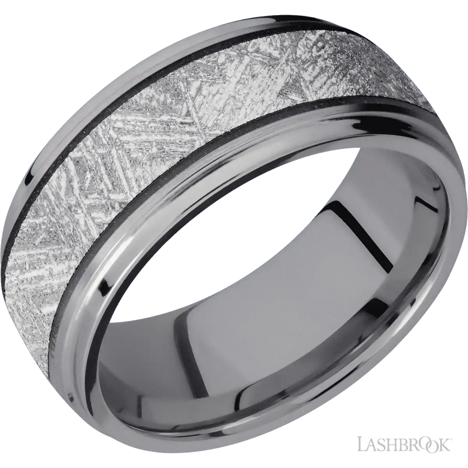 Tantalum with Satin , Polish Finish and Meteorite Inlay - 9 MM - Larson Jewelers