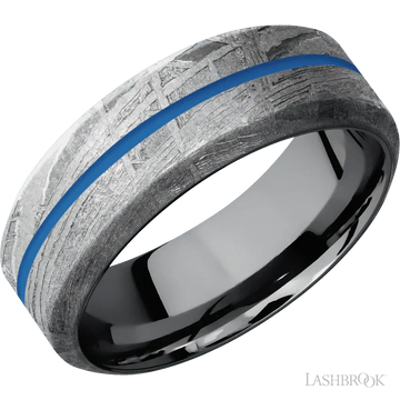 Meteorite with None Finish and Sea Blue Inlay and Tantalum - 8MM - Larson Jewelers
