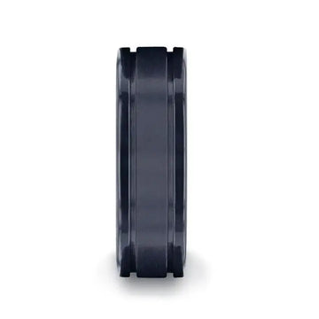 WOLVERINE Brushed Center Black Titanium Men's Wedding Band With Polished Dual Offset Grooves - 8mm - Larson Jewelers