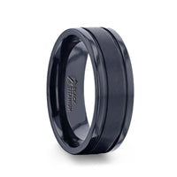 WOLVERINE Brushed Center Black Titanium Men's Wedding Band With Polished Dual Offset Grooves - 8mm - Larson Jewelers