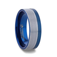 ATLANTIC Duo Color Brushed Center Tungsten Carbide Men's Wedding Band With Blue Ion Plating Inside the Band - 8mm - Larson Jewelers