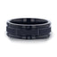 WYNN Alternating Grooves And Horizontal Etched Finish Black Titanium Men's Wedding Band With Alternating Grooved Beveled Polished Edges - 8mm - Larson Jewelers