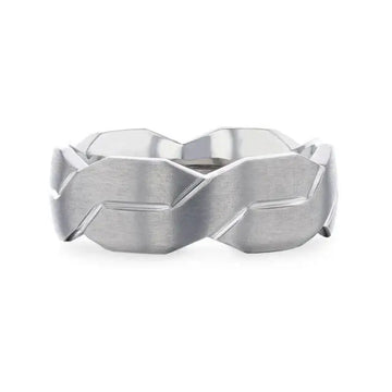 ENDURE Interlocking Infinity Symbol Flat Brushed Titanium Men's Wedding Band With Polished Grooves - 8mm - Larson Jewelers