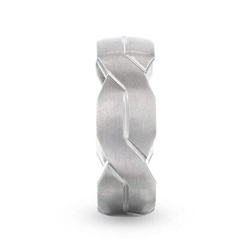 ENDURE Interlocking Infinity Symbol Flat Brushed Titanium Men's Wedding Band With Polished Grooves - 8mm - Larson Jewelers