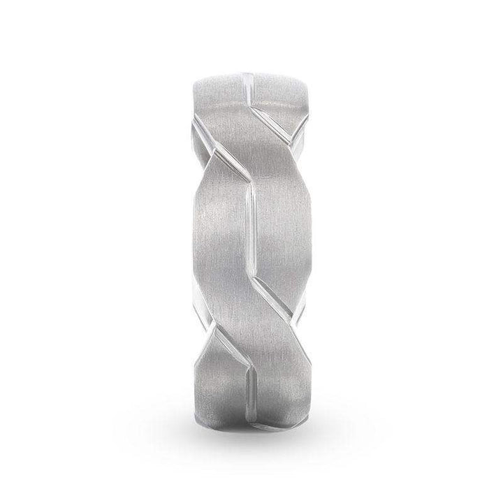 ENDURE Interlocking Infinity Symbol Flat Brushed Titanium Men's Wedding Band With Polished Grooves - 8mm - Larson Jewelers