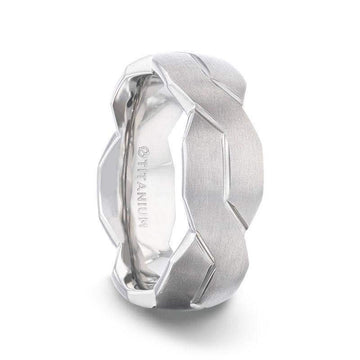 ENDURE Interlocking Infinity Symbol Flat Brushed Titanium Men's Wedding Band With Polished Grooves - 8mm - Larson Jewelers