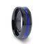 JACKSEN Black Titanium Men's Wedding Band Beveled Black Titanium With Blue Stripe Inlaid Brushed Finish Center And Polished Beveled Edges - 8mm - Larson Jewelers